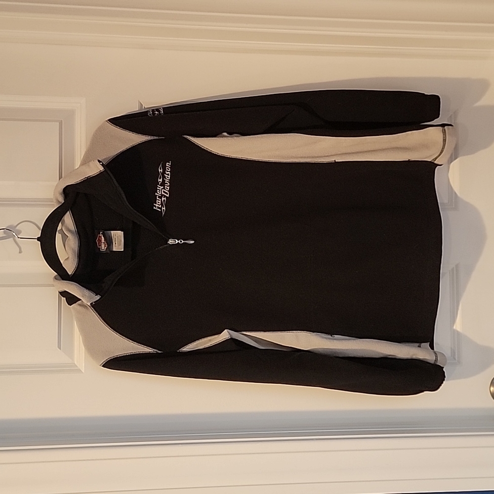 HD womens lg 1/4 zip fleece long sleeve top black w off white
